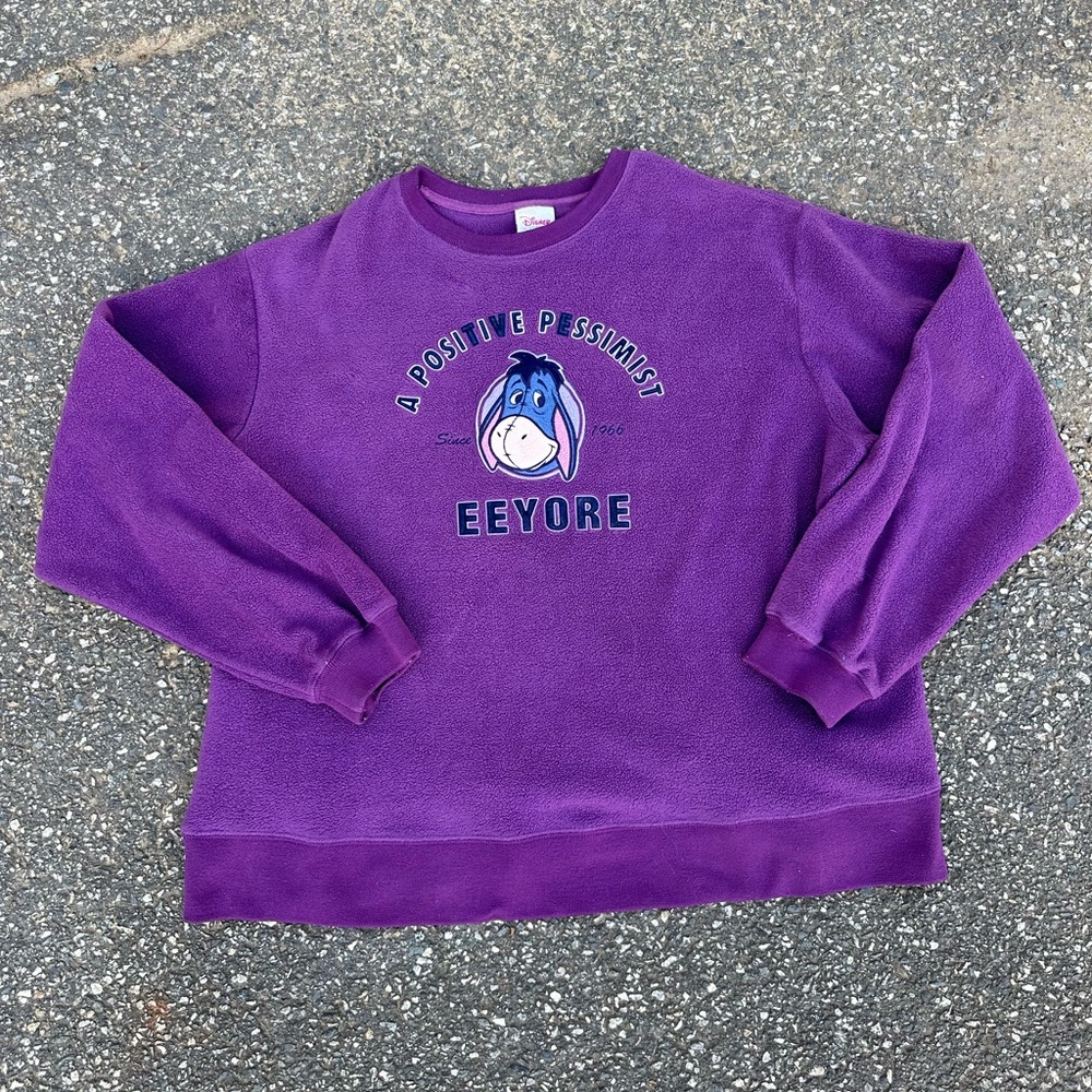 Vintage Disney Store Purple Fleece Eeyore "A Positive Pessimist" Sweatshirt XL